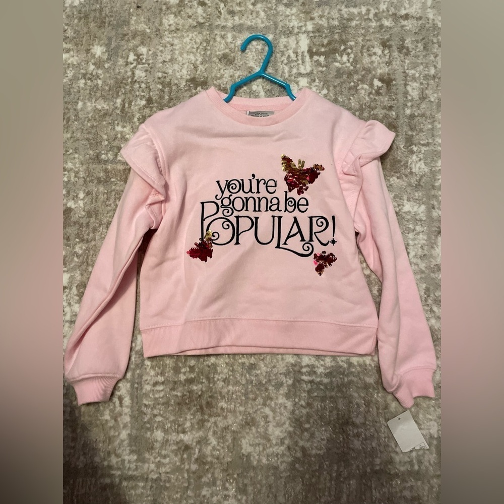 Wicked Pink Sweatshirt “You’re gonna be Popular “with Ruffle Sleeves size XS4/5